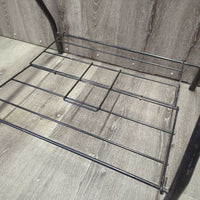 Folding Metal Saddle Stand, wire bottom rack, tag *gc, rust, scuffs, scratches, mnr dirt
