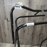 Folding Metal Saddle Stand, wire bottom rack, tag *gc, rust, scuffs, scratches, mnr dirt
