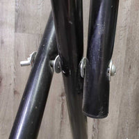 Folding Metal Saddle Stand, wire bottom rack, tag *gc, rust, scuffs, scratches, mnr dirt
