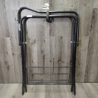 Folding Metal Saddle Stand, wire bottom rack, tag *gc, rust, scuffs, scratches, mnr dirt

