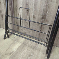 Folding Metal Saddle Stand, wire bottom rack, tag *gc, rust, scuffs, scratches, mnr dirt
