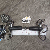 SS Rubber Single Joint Pelham Bit, hooks, chain, tags *new
