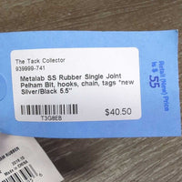 SS Rubber Single Joint Pelham Bit, hooks, chain, tags *new

