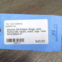 SS Rubber Single Joint Pelham Bit, hooks, chain, tags *new
