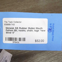 SS Rubber Mullen Mouth Pelham Bit, hooks, chain, tags *new
