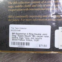 3 Ring Double Joint Gag "Apple Mouth" Bit, center roller, board, tags *new, mnr scuffs
