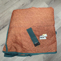 Med?Hvy Cotton Lined Winter Blanket, 2 legs *gc/fair, repairs, hairy, clean, snags, faded, 0 wpf, discolored, smells, twisted strap, holes, clumpy lining
