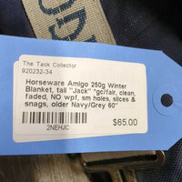 250g Winter Blanket, tail "Jack" *gc/fair, clean, faded, NO wpf, sm holes, slices & snags, older
