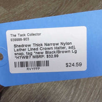 Thick Narrow Nylon Lather Lined Crown Halter, adj, snap, tag *new
