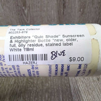 "Quic Shade" Sunscreen & Highlighter Bottle *new, older, full, oily residue, stained label
