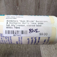 "Quic Shade" Sunscreen & Highlighter Bottle *new, older, full, oily residue, stained label
