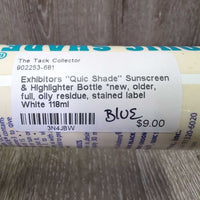 "Quic Shade" Sunscreen & Highlighter Bottle *new, older, full, oily residue, stained label
