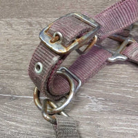 Thick Nylon & Ribbon Halter *gc/fair, stiff, dirty, faded, chips, dry, discolored, rusty, older
