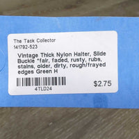 Vintage Thick Nylon Halter, Slide Buckle *fair, faded, rusty, rubs, stains, older, dirty, rough/frayed edges
