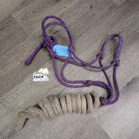 Hvy Thick Nylon Rope Halter, lead rope *gc/fair, v.stiff, dirt, stained, dingy, snags, frays
