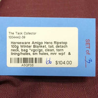 100g Winter Blanket, tail, detach neck, bag *vgc/gc, clean, torn lining/holes, sm holes, mnr wpf & residue, like new neck
