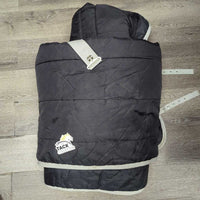 Hvy Quilt Winter Stable Blanket, 2 legs *gc, clean, repairs, edges: sm hole & rubs, mnr snags, scratches & holes
