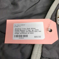 Hvy Quilt Winter Stable Blanket, 2 legs *gc, clean, repairs, edges: sm hole & rubs, mnr snags, scratches & holes

