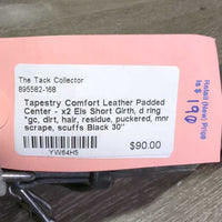 Leather Padded Center - x2 Els Short Girth, d ring *gc, dirt, hair, residue, puckered, mnr scrape, scuffs
