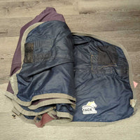 Rain Sheet, Tail Strap *gc/fair, v.faded, v.discolored, repaired, rubs, snags, hairy, snags, holes, 0 Wpf, mismatched

