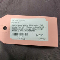 Rain Sheet, Tail Strap *gc/fair, v.faded, v.discolored, repaired, rubs, snags, hairy, snags, holes, 0 Wpf, mismatched
