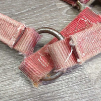 Thick Stiff Nylon Halter *gc/fair, v.faded, discolored, stains, frayed & sliced edges, unstitched, older, frayed holes, v.rusty
