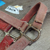 Thick Stiff Nylon Halter *gc/fair, v.faded, discolored, stains, frayed & sliced edges, unstitched, older, frayed holes, v.rusty
