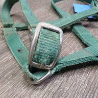 Thin Stiff Nylon Halter, 2x adjustable *gc/fair, stains, rusty, faded, rough, older
