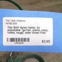 Thin Stiff Nylon Halter, 2x adjustable *gc/fair, stains, rusty, faded, rough, older
