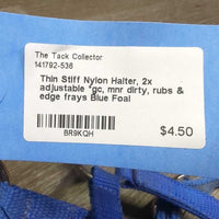 Thin Stiff Nylon Halter, 2x adjustable *gc, mnr dirty, rubs & edge frays
