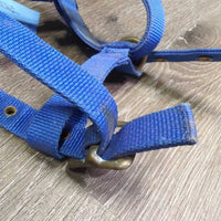 Thin Stiff Nylon Halter, 2x adjustable *gc/fair, stains, rusty, faded, rough, older, oxidized, loose & rusty grommets
