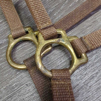 Thin Stiff Nylon Halter, 2x adjustable, Spring Snap *gc/fair, stains, dirt, edge rubs & frays, xholes
