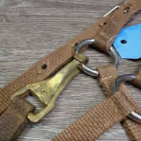 Thin Stiff Nylon Halter, 2x adjustable, Spring Snap *gc/fair, stains, dirt, edge rubs & frays, xholes
