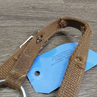 Thin Stiff Nylon Halter, 2x adjustable, Spring Snap *gc/fair, stains, dirt, edge rubs & frays, xholes
