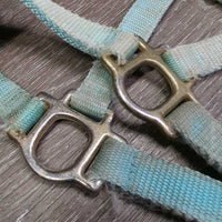 Thick Stiff Nylon Halter, adj, spring snap *gc/fair, stains, faded, rusty, xholes, discolored
