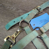 Thick Stiff Nylon Halter, adj, spring snap *gc/fair, stains, faded, rusty, xholes, discolored

