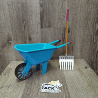 My Life Plastic Barn & 2 Horses, Saddles, Pads & Bridles, 1 wheelbarrow & pitchfork *vgc/gc, clean, mnr rubs, marker, no purple reins
