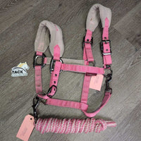 Fleece - Nylon Halter, adj, snap, braided lead *gc, stains, dingy, mnr dirt, hair, pilly, snags, threads
