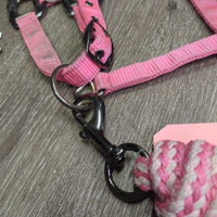 Fleece - Nylon Halter, adj, snap, braided lead *gc, stains, dingy, mnr dirt, hair, pilly, snags, threads

