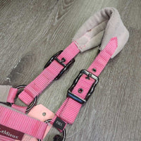 Fleece - Nylon Halter, adj, snap, braided lead *gc, stains, dingy, mnr dirt, hair, pilly, snags, threads
