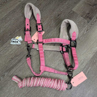 Fleece - Nylon Halter, adj, snap, braided lead *gc, stains, dingy, mnr dirt, hair, pilly, snags, threads
