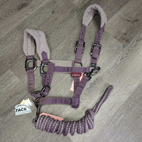 Fleece - Nylon Halter, adj, snap, braided lead *gc, dirt, hair, stains, puckers, faded, pilly, snags, threads
