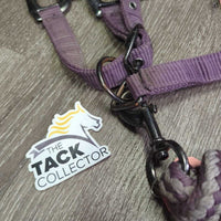 Fleece - Nylon Halter, adj, snap, braided lead *gc, dirt, hair, stains, puckers, faded, pilly, snags, threads
