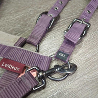 Fleece - Nylon Halter, adj, snap, braided lead *gc, dirt, hair, stains, puckers, faded, pilly, snags, threads
