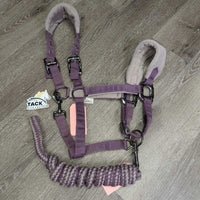 Fleece - Nylon Halter, adj, snap, braided lead *gc, dirt, hair, stains, puckers, faded, pilly, snags, threads
