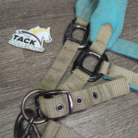 Fleece-Nylon Halter, adj, snap, braided lead *gc, dirt, stains, pilly, dents, hair, residue, rust, snags, frayed

