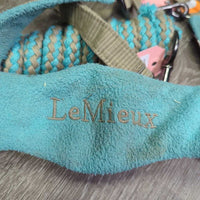 Fleece-Nylon Halter, adj, snap, braided lead *gc, dirt, stains, pilly, dents, hair, residue, rust, snags, frayed
