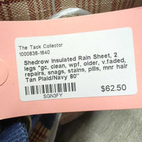 Insulated Rain Sheet, 2 legs *gc, clean, wpf, older, v.faded, repairs, snags, stains, pills, mnr hair
