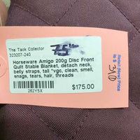 200g Disc Front Quilt Stable Blanket, detach neck, belly straps, tail *vgc, clean, smell, snags, tears, hair, threads
