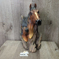 2 Horse Head on Wood Light Plastic Statue *vgc, repaired ear, white glue residue
